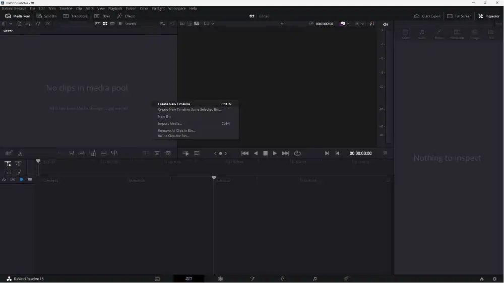 Create New Time Line DaVinci