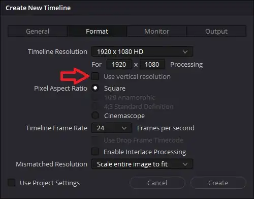 Use Vertical Resolution DaVinci